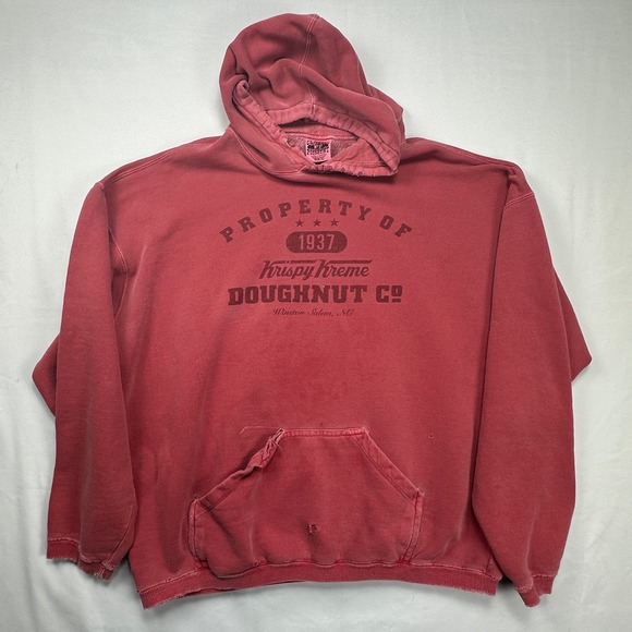 Vintage Krispy Kreme Doughnut Co Distressed Hoodie Red Pigmented XL 1937 NC RARE - Picture 2 of 7